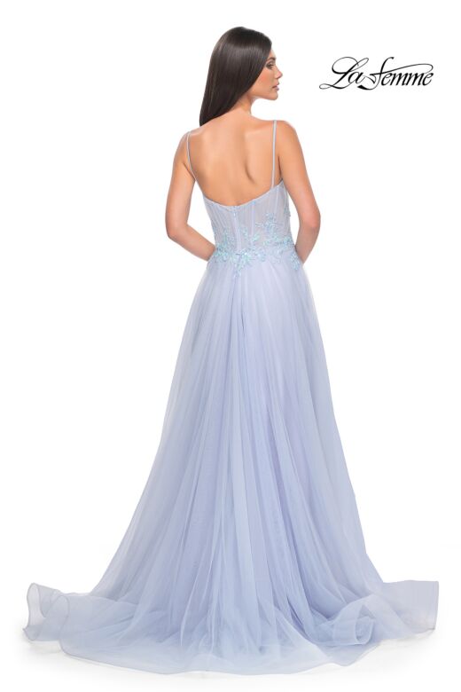 La Femme 32293 Floral Corset High Slit Spaghetti Straps Dress