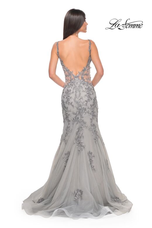 La Femme 32295 Bare Back Plunging Neck Trumpet Dress