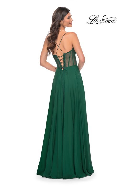 La Femme 32296 Illusion Corset High Slit Chiffon Dress