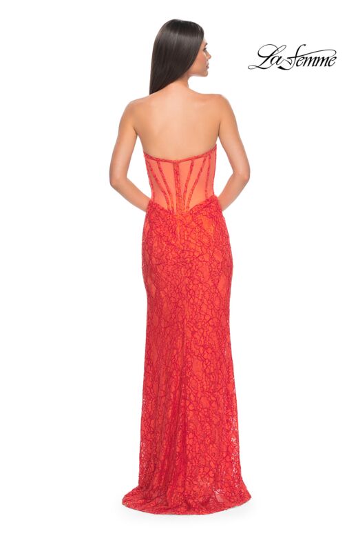 La Femme 32298 Corset Top Illusion Back Lace Dress