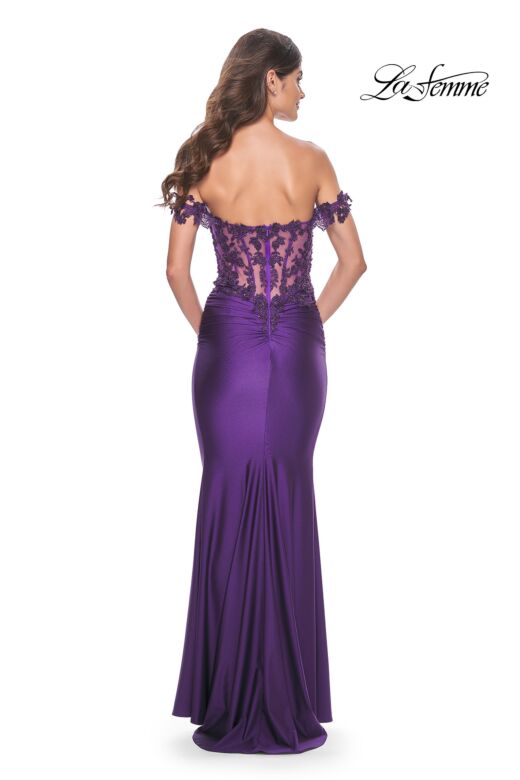 La Femme 32302 Lace Corset Off The Shoulder Dress