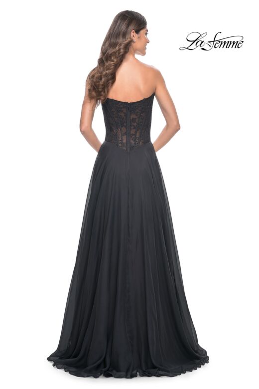 La Femme 32311 Lace Corset High Slit Strapless Dress