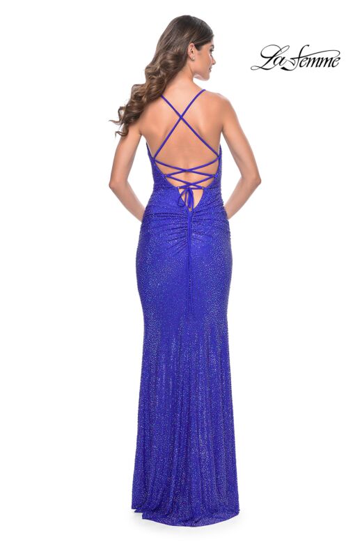 La Femme 32327 Cowl Neckline Embellished Lace-Up Dress
