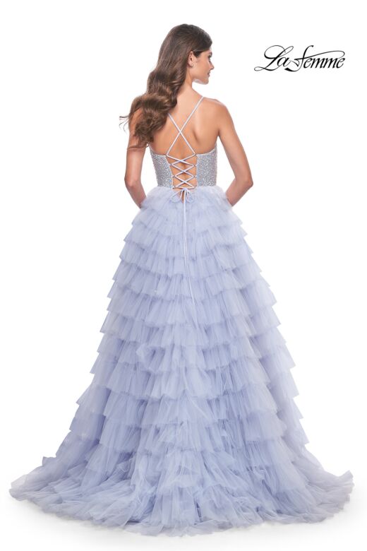 La Femme 32335 Ruffle Skirt Embellished Corset Dress