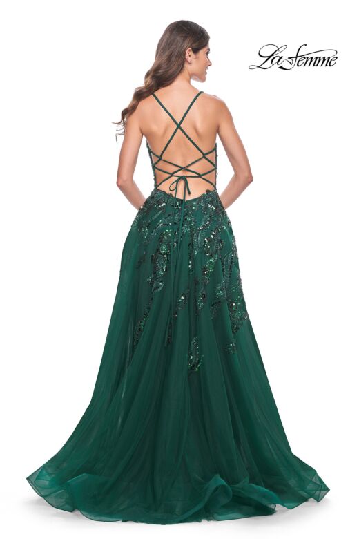 La Femme 32346 High Slit Lace-Up Back Embellished Dress