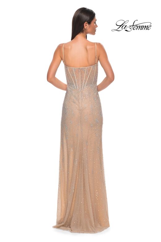 La Femme 32366 Cutaway Slit Illusion Back Glitter Dress