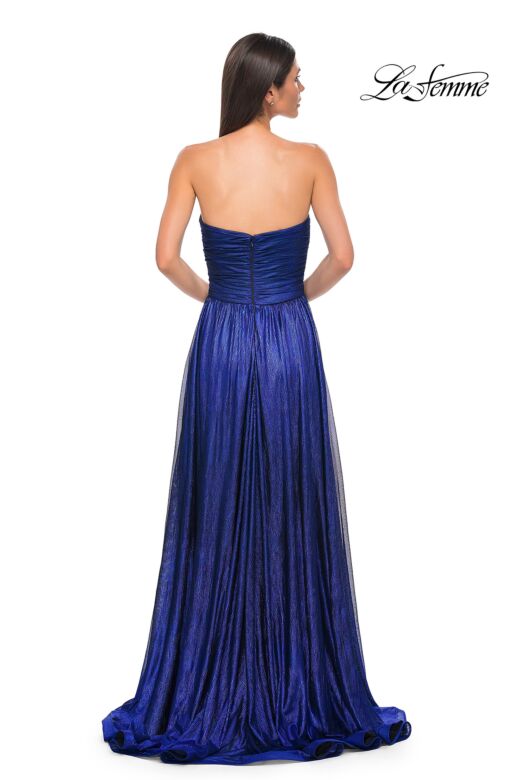 La Femme 32382 Ruched Top Metallic Strapless Dress