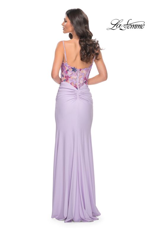 La Femme 32419 Embroidered Corset Slit Skirt Dress