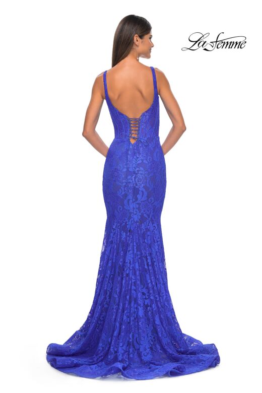 La Femme 32420 Square Neckline Lace-Up Back Mermaid Dress