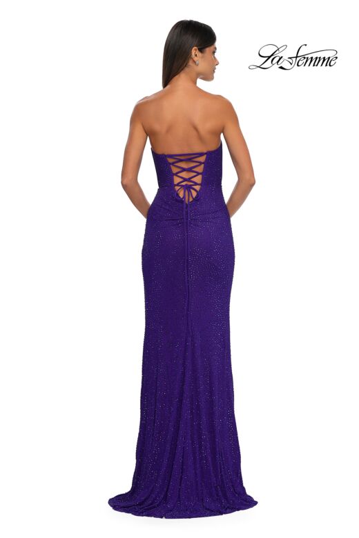La Femme 32422 High Slit Strapless Corset Hot Fix Dress