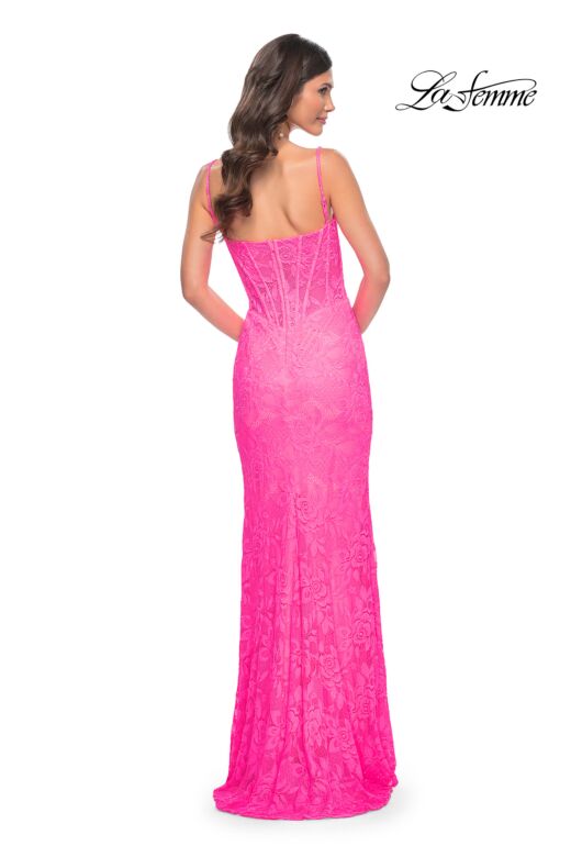 La Femme 32423 Corset Top High Slit Beaded Lace Dress