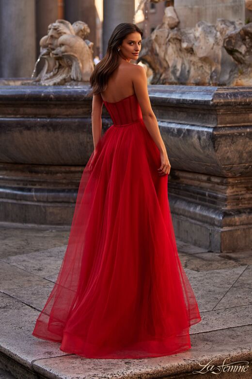 La Femme 32424 High Slit Illusion Back Corset Dress