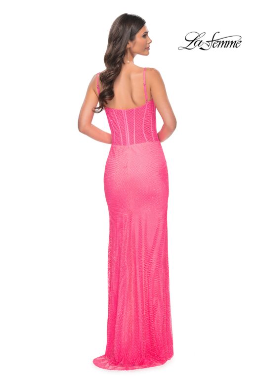 La Femme 32426 Plunging Neckline Corset Top Sparkly Dress