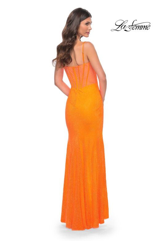 La Femme 32427 Illusion Back High Slit Glitter Corset Dress