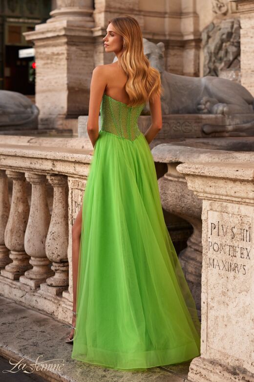 La Femme 32445 Sparkly Corset High Slit Strapless Dress