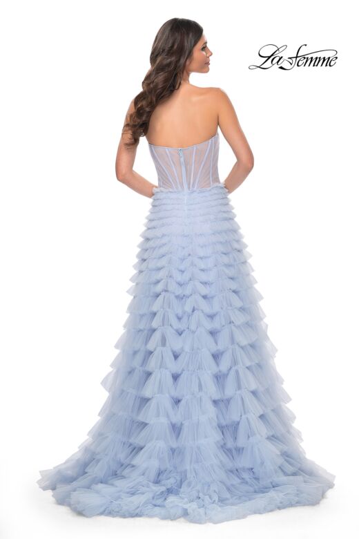 La Femme 32447 Ruffle Skirt Ruched Corset Strapless Dress