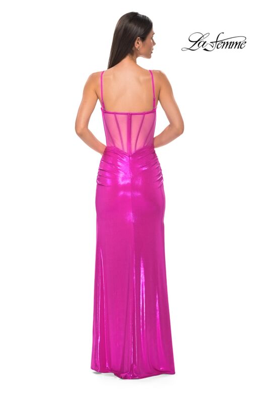 La Femme 32526 Illusion Back Cutaway Slit Metallic Dress