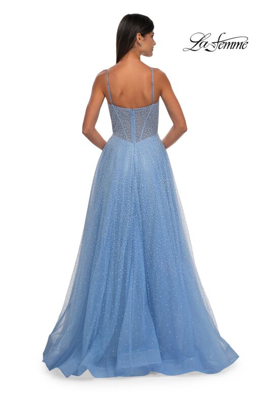 La Femme 32644 Illusion Corset High Slit Pearl Beaded Dress