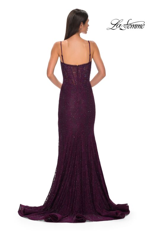 La Femme 32671 High Slit Beaded Lace Corset Dress