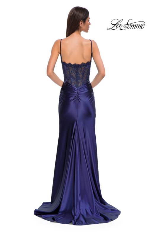 La Femme 32689 Lace Corset Slit Skirt Dress