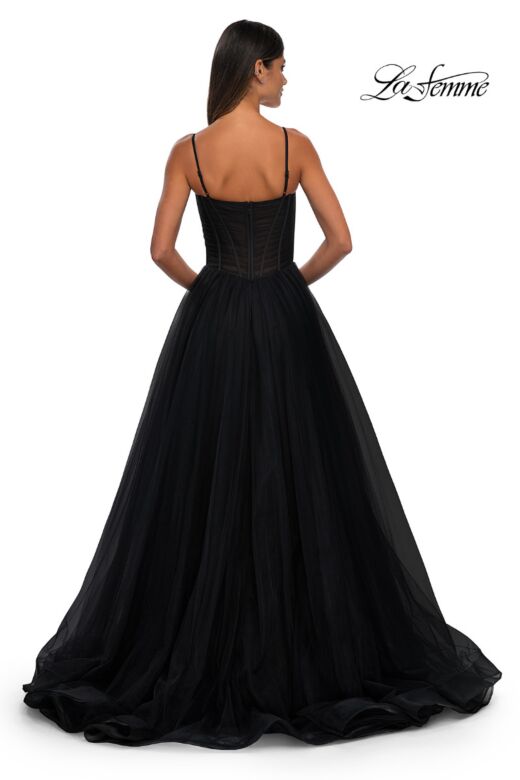 La Femme 32700 Ruched Corset High Slit Dress
