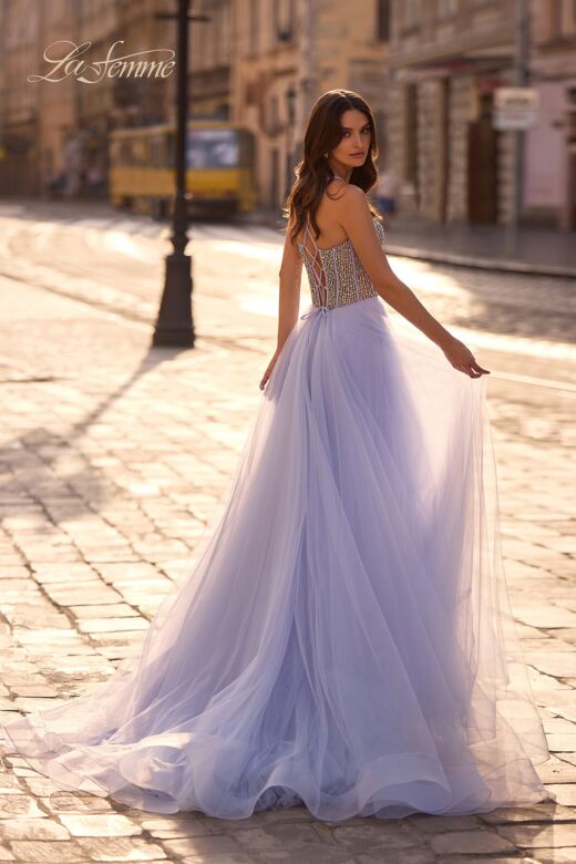 La Femme 32703 Embellished Corset High Slit Dress