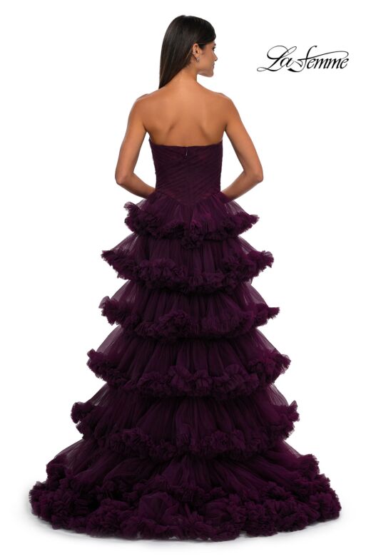 La Femme 32721 Ruffle Skirt Ruched Corset Strapless Dress