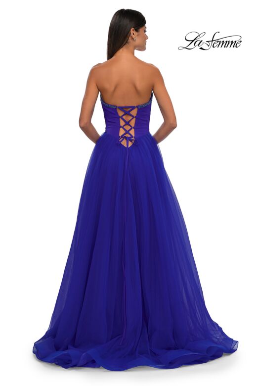 La Femme 32731 Embellished Neckline High Slit Lace-Up Dress