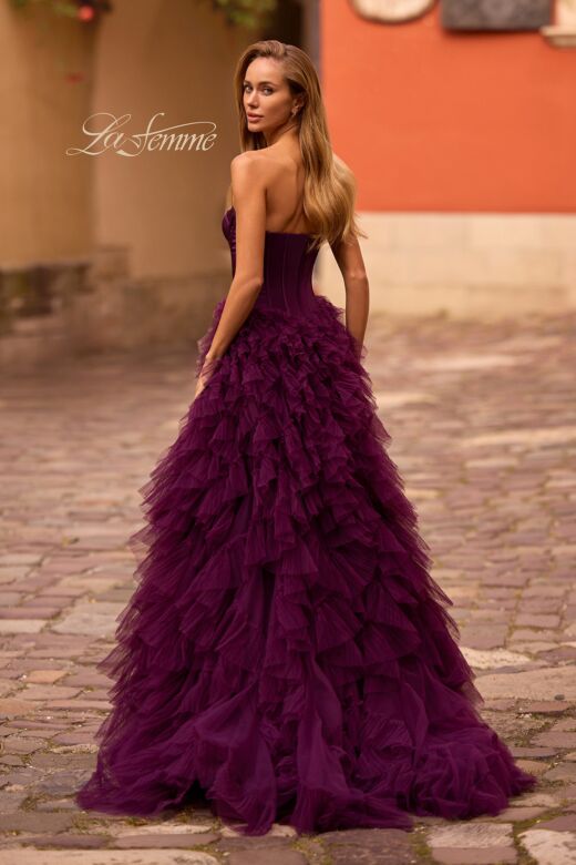 La Femme 32760 Ruffle Skirt Strapless Corset Dress