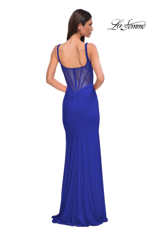 La Femme 32763 Illusion Back Plunging Neck Corset Dress