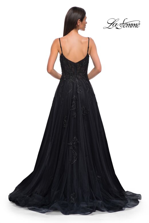 La Femme 32781 Floral Appliques Ruched Corset Dress