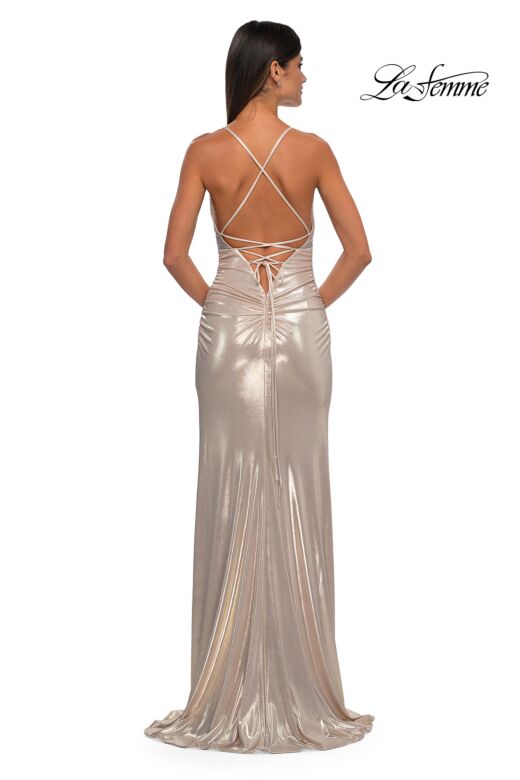 La Femme 32793 Empire Waist Rhinestone Top Lace-Up Dress