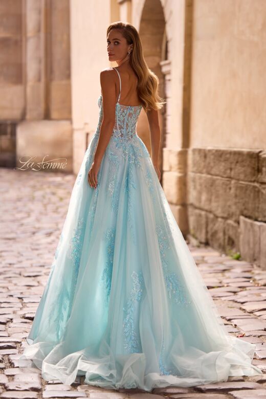 La Femme 32810 Illusion Corset High Slit Dress