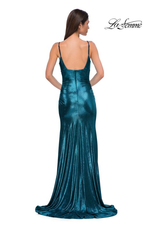 La Femme 32812 Square Back V-Neck Metallic Dress