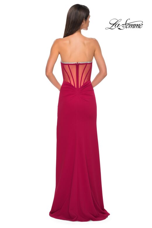 La Femme 32825 Embellished Slit Illusion Back Strapless Dress
