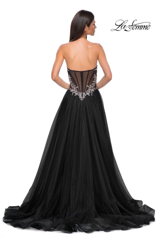 La Femme 32862 Floral Corset High Slit Strapless Dress