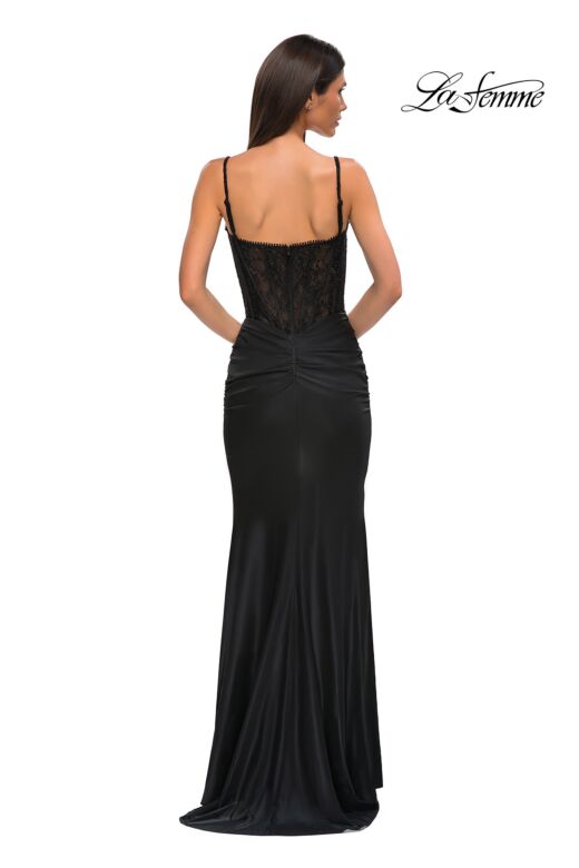 La Femme 32873 Lace Corset Slit Skirt V-Neck Dress