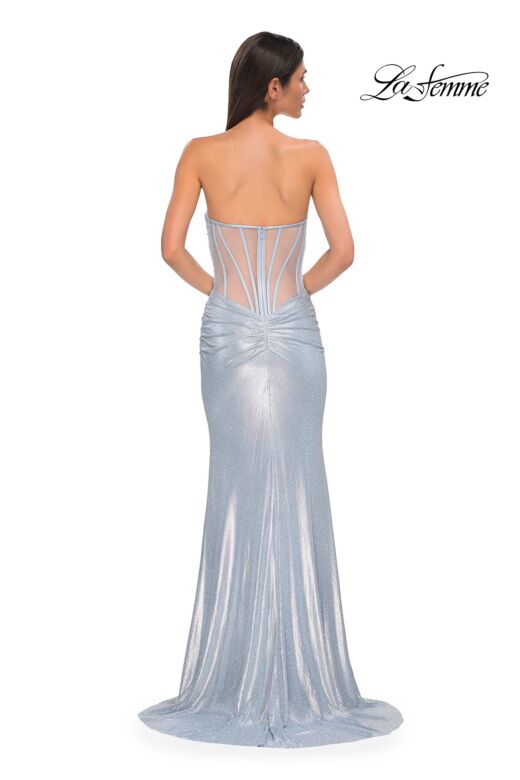 La Femme 32886 Illusion Back Strapless Metallic Dress