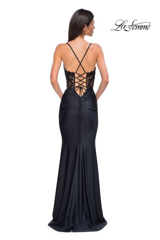 La Femme 32920 Floral Corset Ruched Skirt Lace-Up Dress
