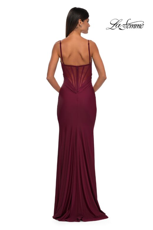 La Femme 32938 Plunging Neckline Ruched Top Dress