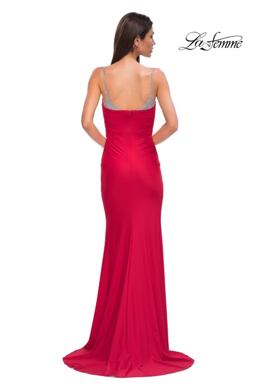 La Femme 32939 High Slit Embellished Faux Bra Dress