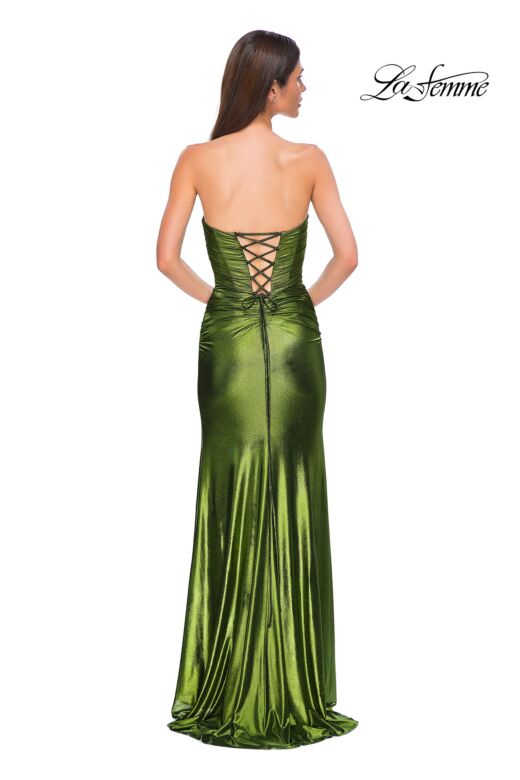 La Femme 32946 Ruched Top Strapless Metallic Dress