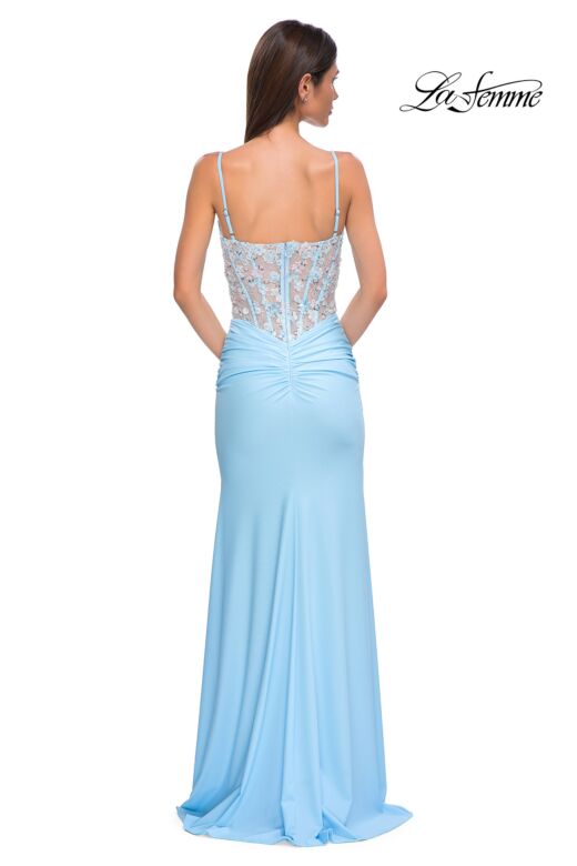 La Femme 32957 Floral Corset Slit Skirt Dress