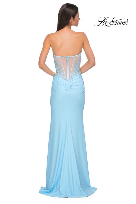 La Femme 32961 Embroidered Corset Illusion Back Dress