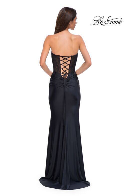 La Femme 32971 Ruched Corset Strapless Lace-Up Dress