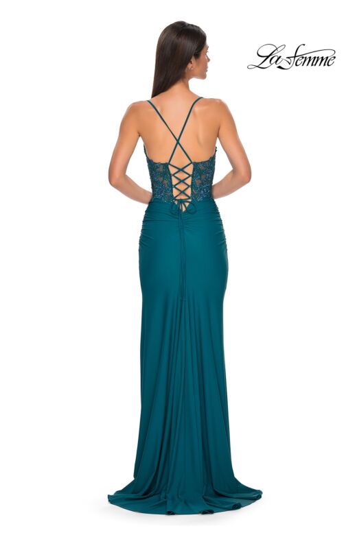 La Femme 33001 Embroidered Top Lace-Up Dress