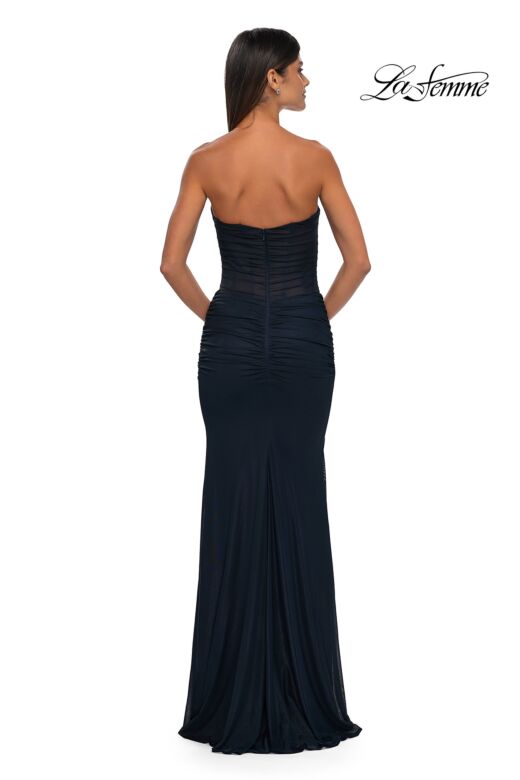 La Femme 33007 Strapless Sweetheart Neckline Ruched Metallic Dress