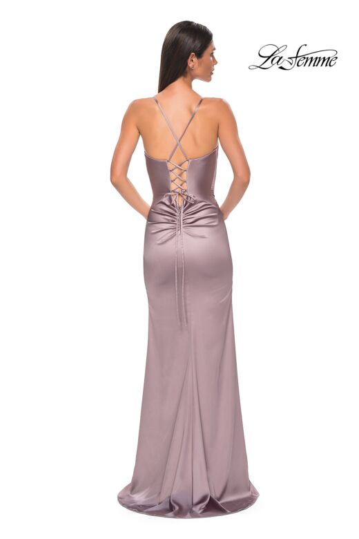 La Femme 33010 Sweetheart Neckline High Slit Lace-Up Dress