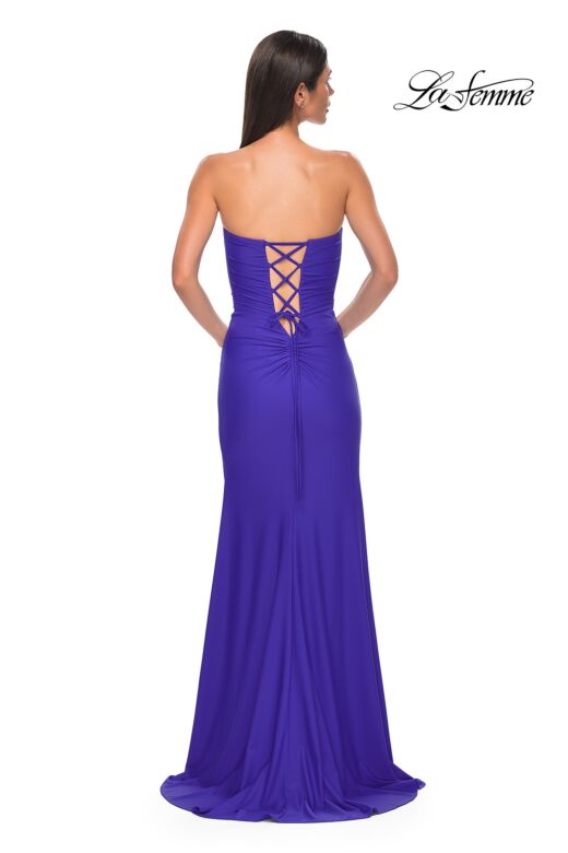 La Femme 33012 Faux Wrap Strapless Lace-Up Dress