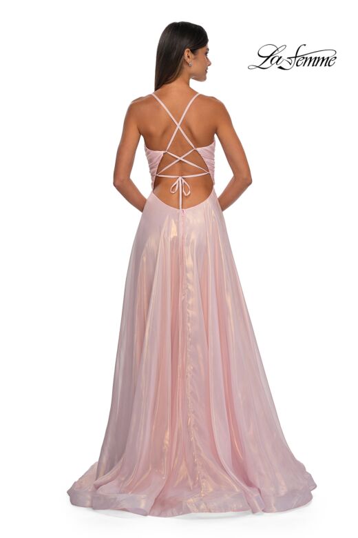 La Femme 33043 High Slit Surplice Bodice Lace-Up Dress